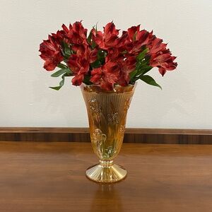 Vintage Jeanette Glass Iris and Herringbone Marigold Iridescent 9" Vase